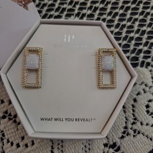 BP Gold and White Rectangular Earrings